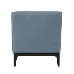 Leather Upholstered Accent Chair Blue Cushion Seat Back Solid Wood Luxurious Living Room Furniture 1pc Durable Comfort Chair