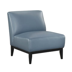 Leather Upholstered Accent Chair Blue Cushion Seat Back Solid Wood Luxurious Living Room Furniture 1pc Durable Comfort Chair