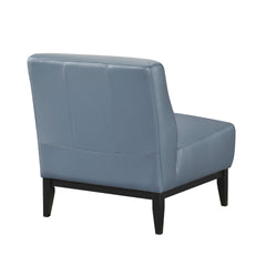Leather Upholstered Accent Chair Blue Cushion Seat Back Solid Wood Luxurious Living Room Furniture 1pc Durable Comfort Chair