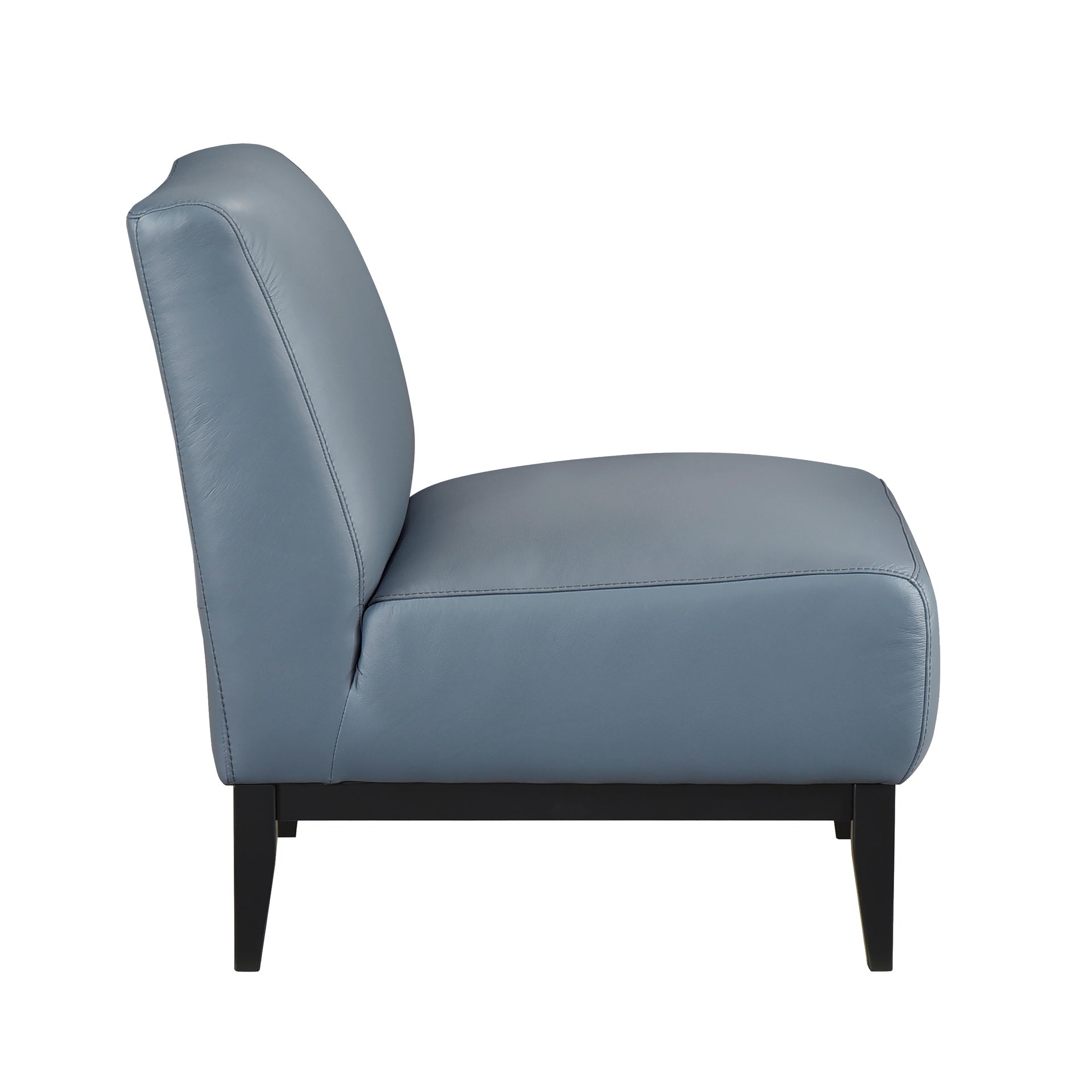 Leather Upholstered Accent Chair Blue Cushion Seat Back Solid Wood Luxurious Living Room Furniture 1pc Durable Comfort Chair