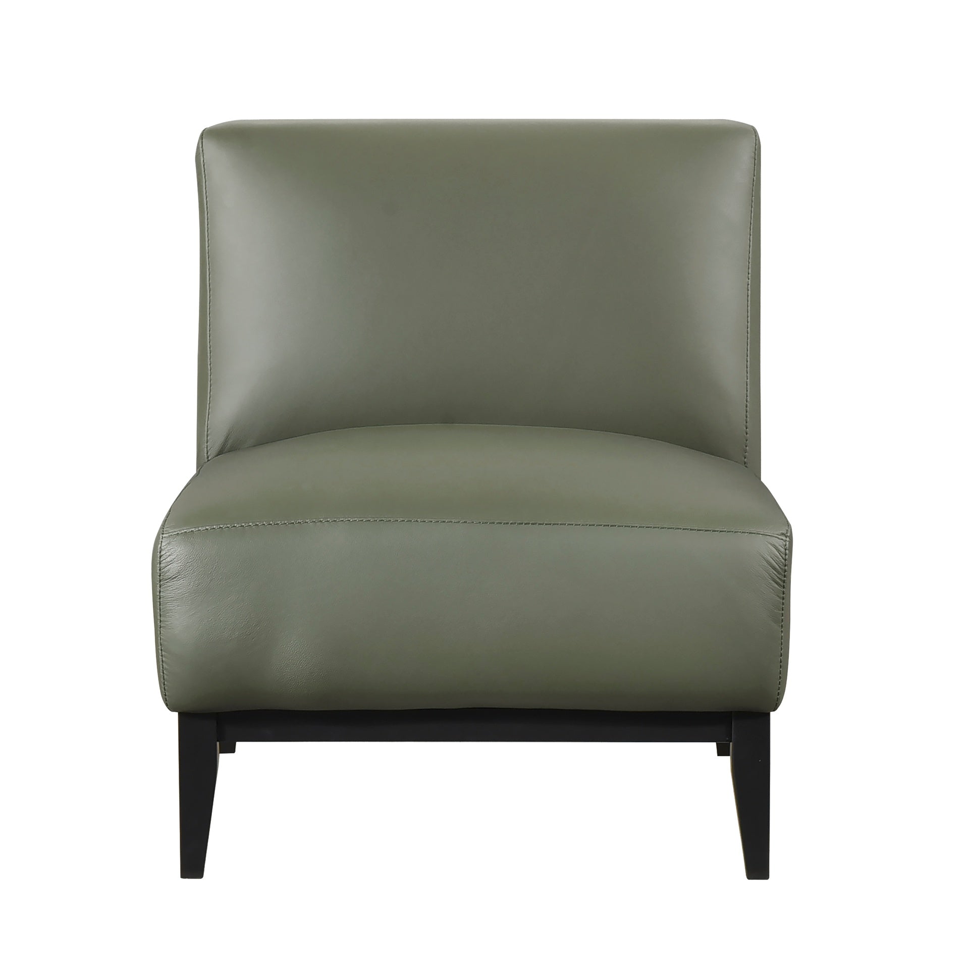 Leather Upholstered Accent Chair Green Cushion Seat Back Solid Wood Luxurious Living Room Furniture 1pc Durable Comfort Chair