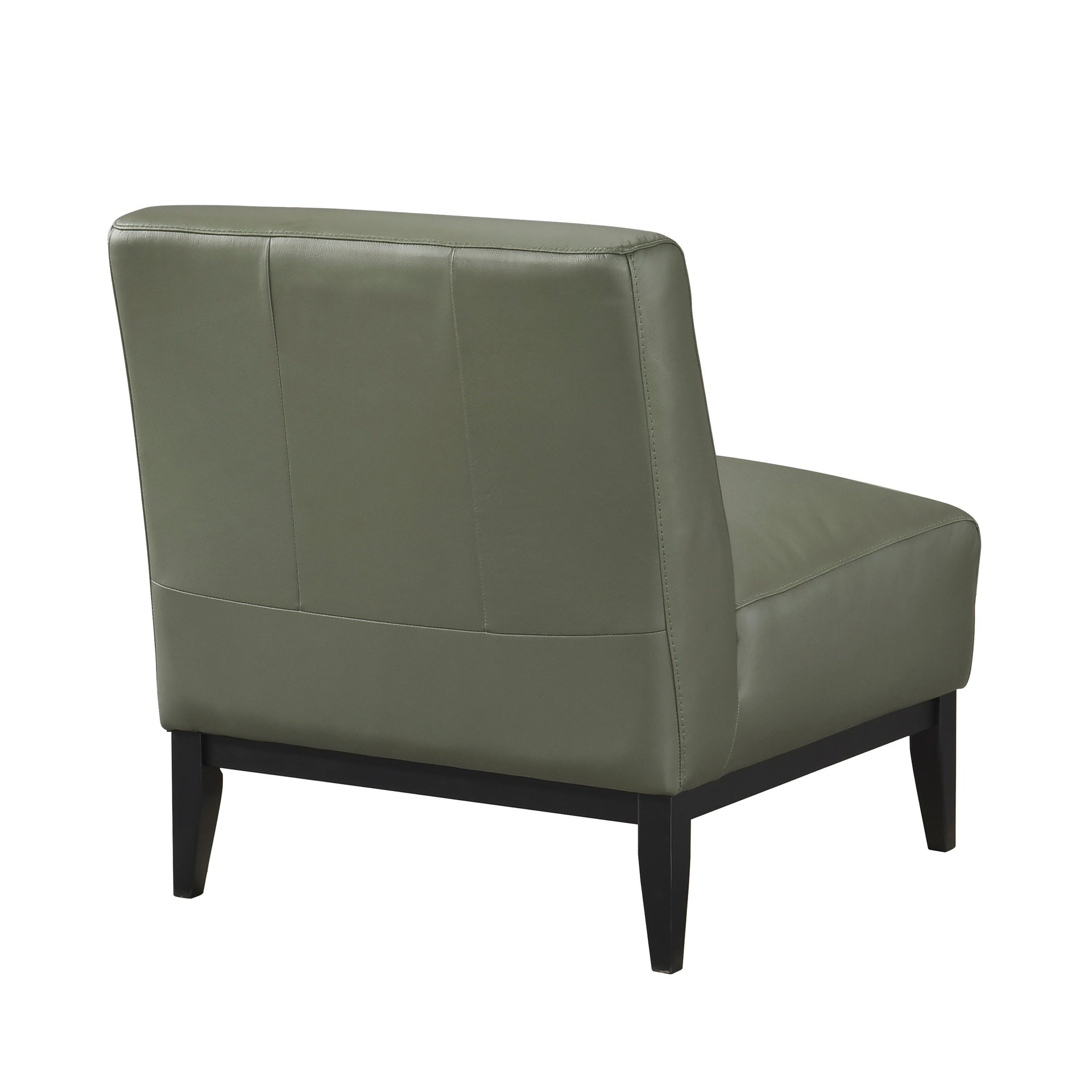 Leather Upholstered Accent Chair Green Cushion Seat Back Solid Wood Luxurious Living Room Furniture 1pc Durable Comfort Chair