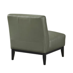 Leather Upholstered Accent Chair Green Cushion Seat Back Solid Wood Luxurious Living Room Furniture 1pc Durable Comfort Chair