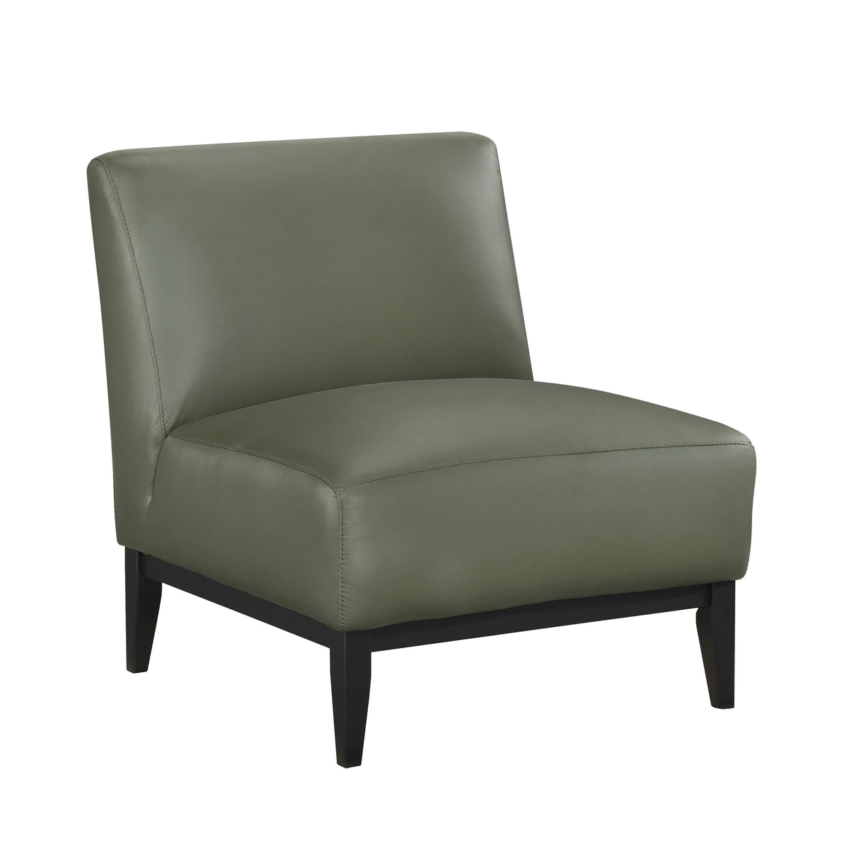 Leather Upholstered Accent Chair Green Cushion Seat Back Solid Wood Luxurious Living Room Furniture 1pc Durable Comfort Chair