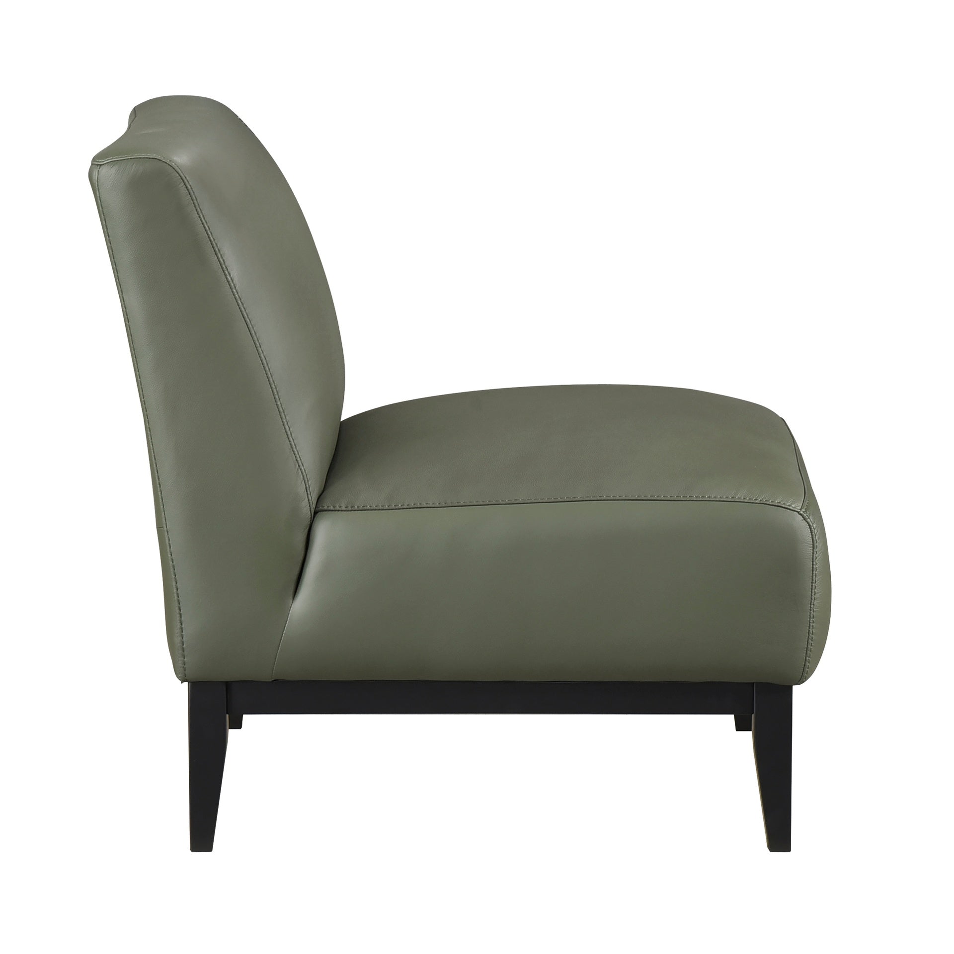 Leather Upholstered Accent Chair Green Cushion Seat Back Solid Wood Luxurious Living Room Furniture 1pc Durable Comfort Chair