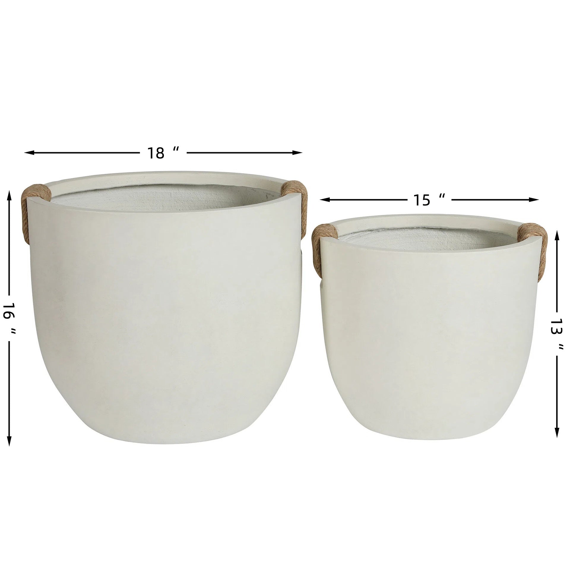 Round Concrete Planter Set of 2, Large Outdoor Indoor Handmade Rustic Decorative Planter Pots with Drainage Holes for Home Garden Patio,15" x 13" & 18" x 16" (Off white)