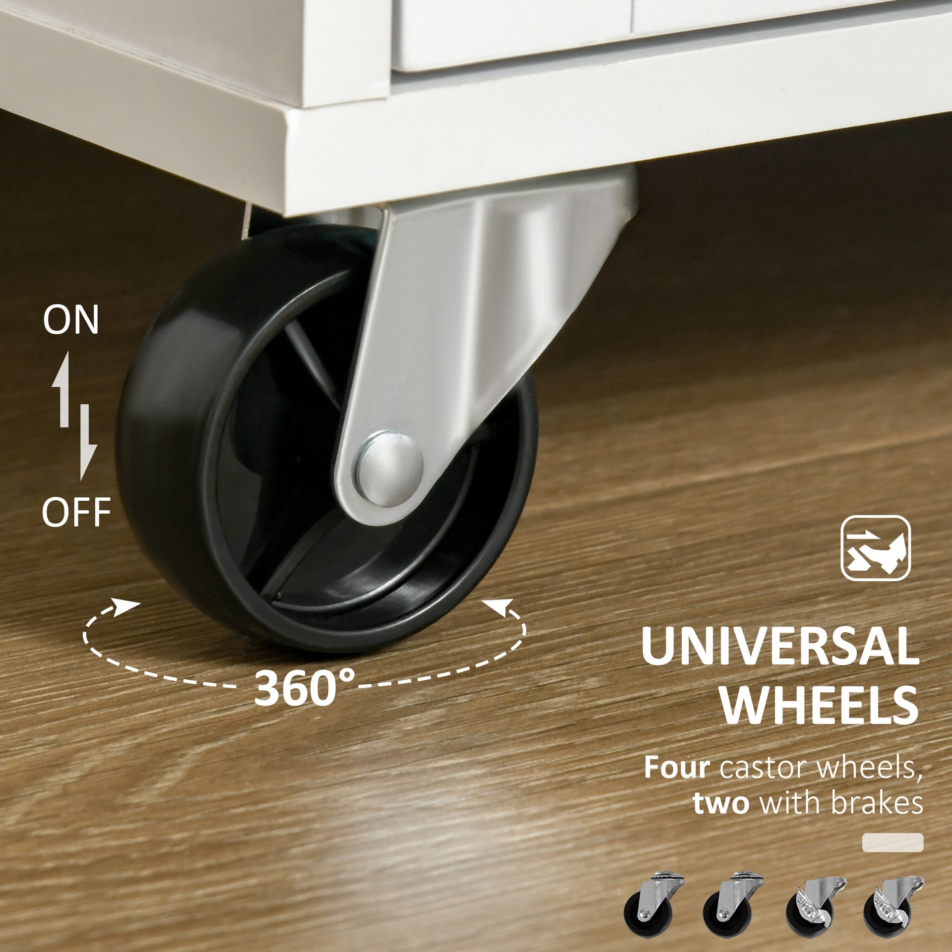 HOMCOM 41" Modern Rolling Kitchen Island on Wheels, Utility Cart Storage Trolley with Rubberwood Top & Drawers, White