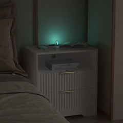 Nightstand with Charging Station, Smart Nightstand with Night Light,Bedside Tables with Storage Cabinet for Bedroom