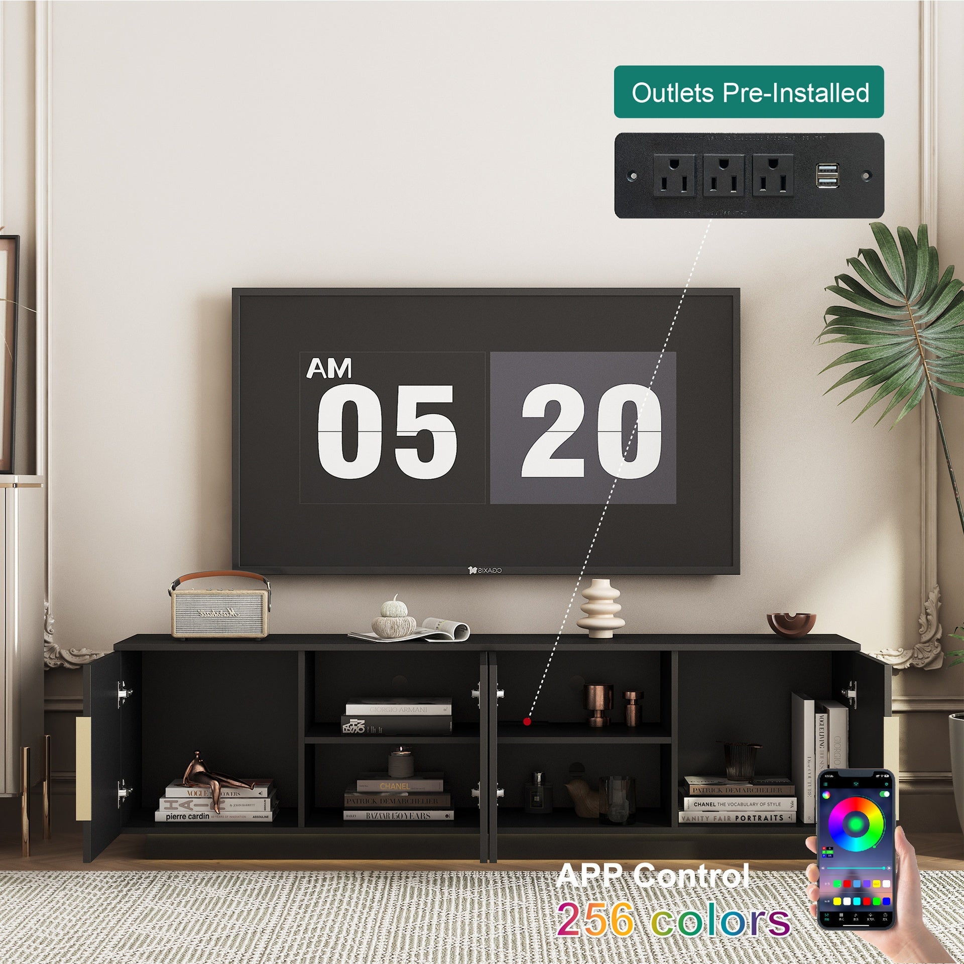 TV Stand  with 16 Color LEDs,68" Modern TV Stand,  TV Cabinet Entertainment Center for 55 60 65 Inch TV