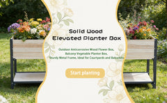 New style:     Solid Wood & Iron Frame Raised Garden Bed - Reversible & Replaceable Wood Panels, No Paint/Formaldehyde, DIY Planter Box for Vegetables, Fruits, Flowers