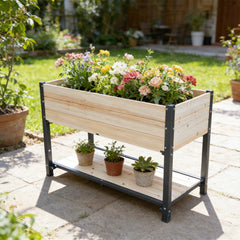New style:     Solid Wood & Iron Frame Raised Garden Bed - Reversible & Replaceable Wood Panels, No Paint/Formaldehyde, DIY Planter Box for Vegetables, Fruits, Flowers