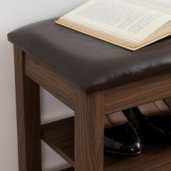 A height-adjustable shoe-changing bench made of high-quality wood, equipped with a comfortable seat and concealed storage space,Natural rubber wood,Brown
