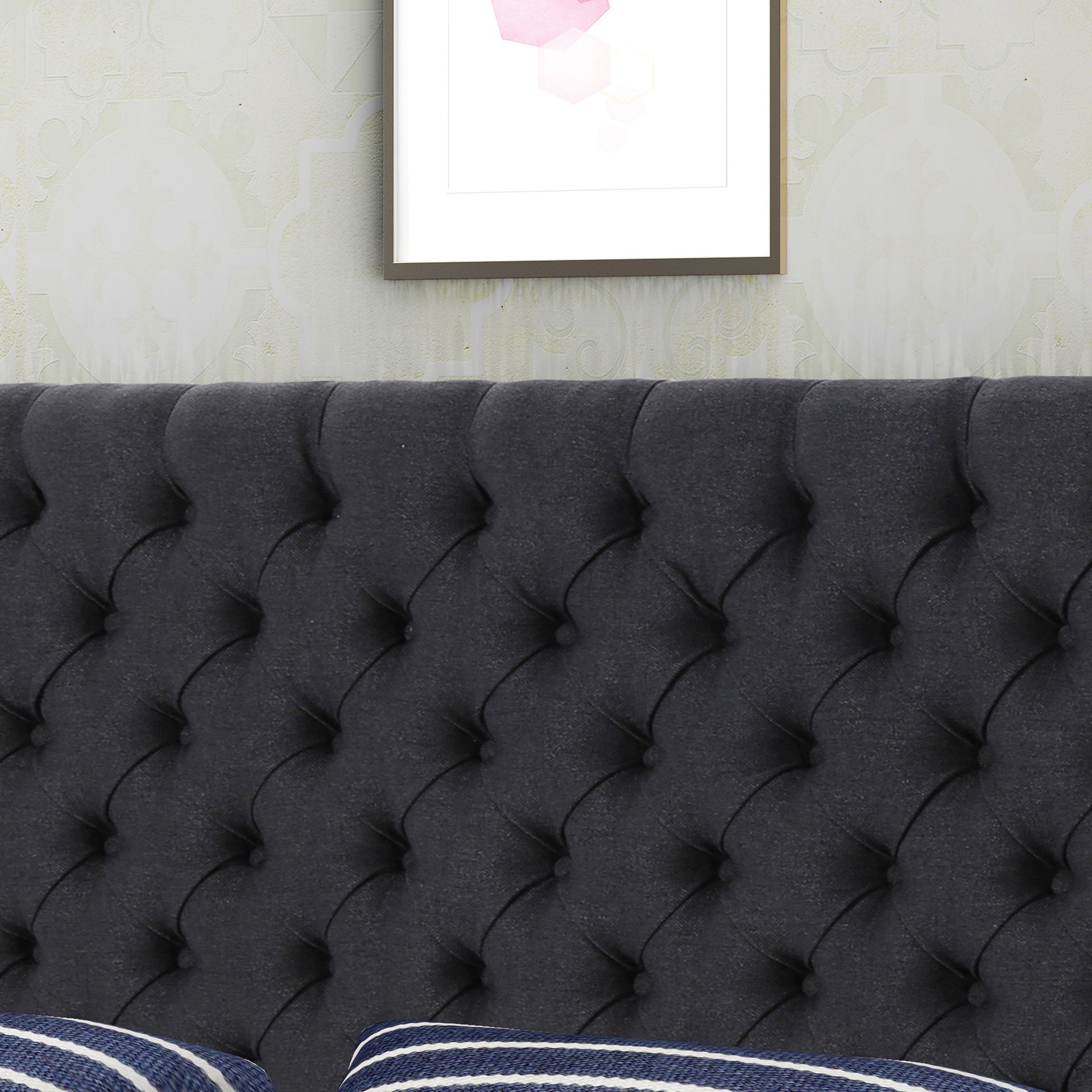 Tufted Upholstered Queen Size Bed Headboard in Modern Button Design, Adjustable Solid Wood Head Board, Solid Wood Head Board with Durable Metal Legs in Bedroom