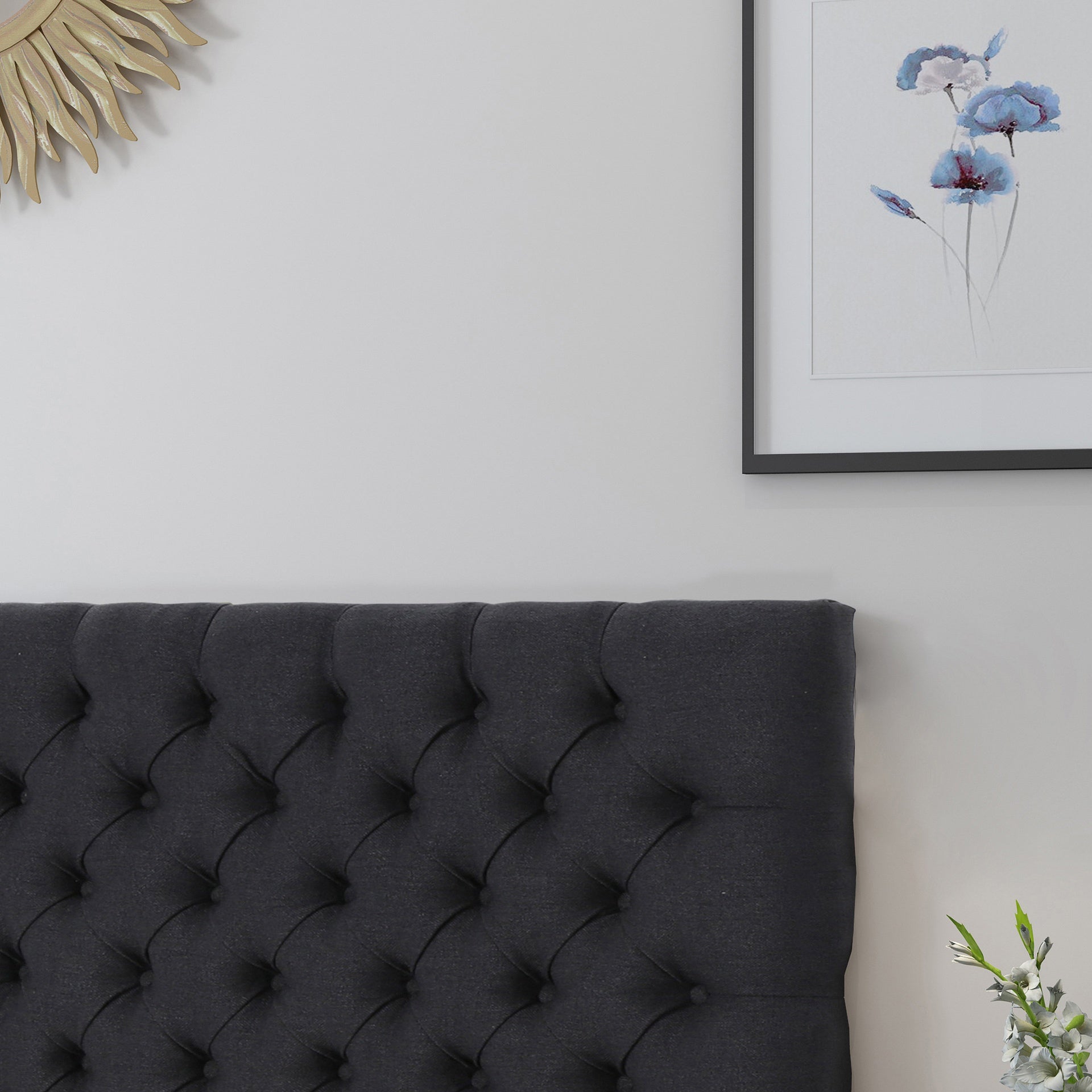 Tufted Upholstered Queen Size Bed Headboard in Modern Button Design, Adjustable Solid Wood Head Board, Solid Wood Head Board with Durable Metal Legs in Bedroom