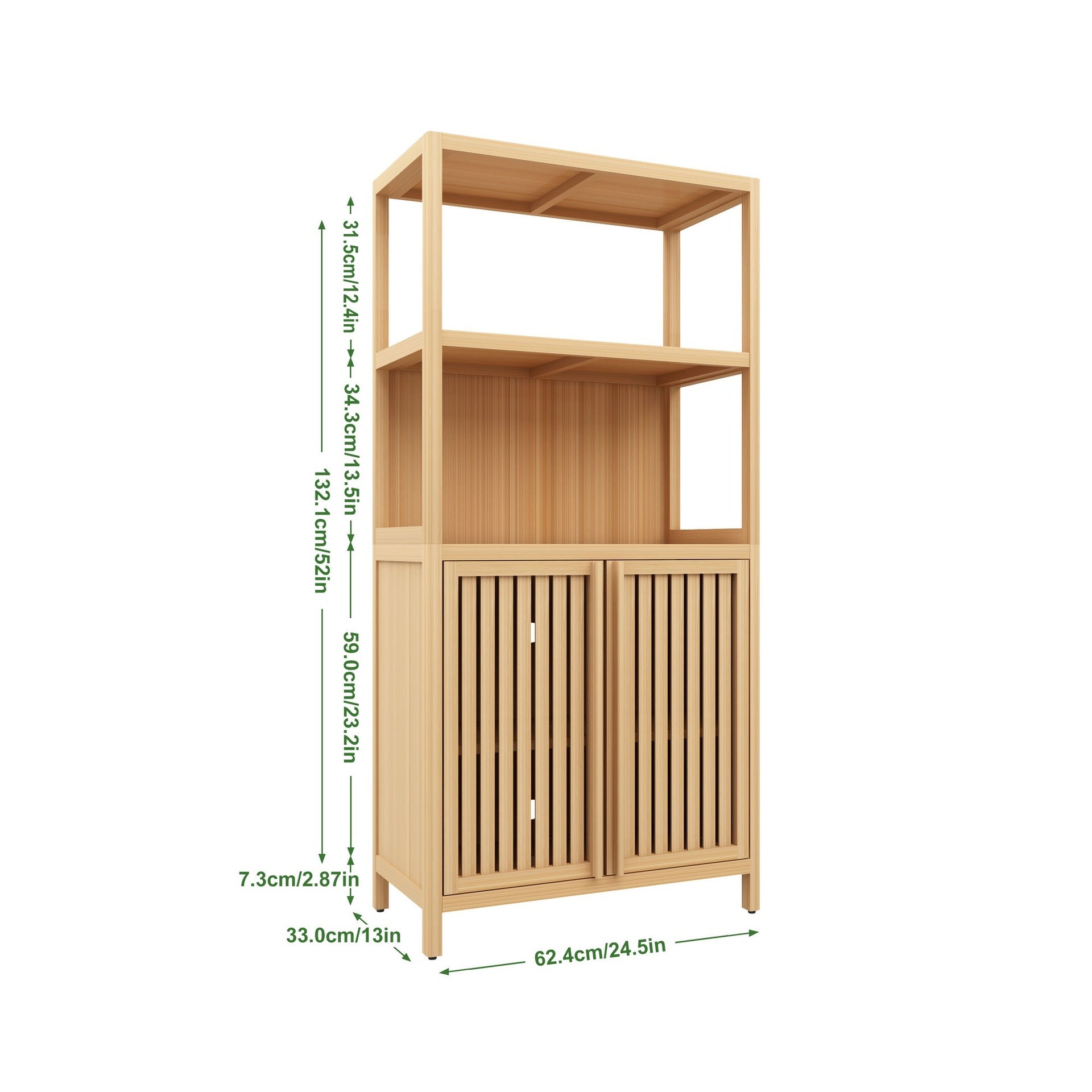 Bamboo Storage Cabinet, Freestanding Bathroom Cabinet with 2  Doors, Floor Cabinet Organizer for Living Room, Kitchen, Entryway
