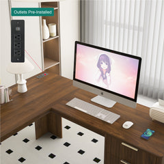L Shaped Desk,Computer Desk with Drawers,Bookshelf,Modern Corner Desk,Home Office Desk,L-Shaped Study Table Writing Desk,Corner Gaming Computer Desk with Storage