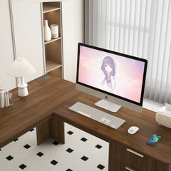 L Shaped Desk,Computer Desk with Drawers,Bookshelf,Modern Corner Desk,Home Office Desk,L-Shaped Study Table Writing Desk,Corner Gaming Computer Desk with Storage