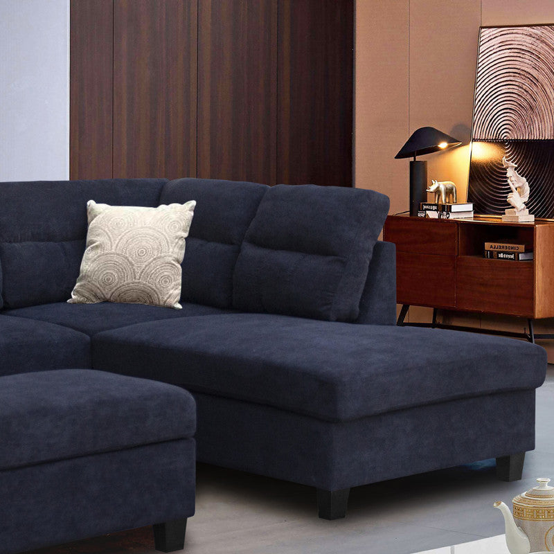 Domenico 100"W Black Fabric Sectional Sofa with Right Facing Chaise, Storage Ottoman, and 2 Accent Pillows