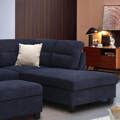 Domenico 100"W Black Fabric Sectional Sofa with Right Facing Chaise, Storage Ottoman, and 2 Accent Pillows