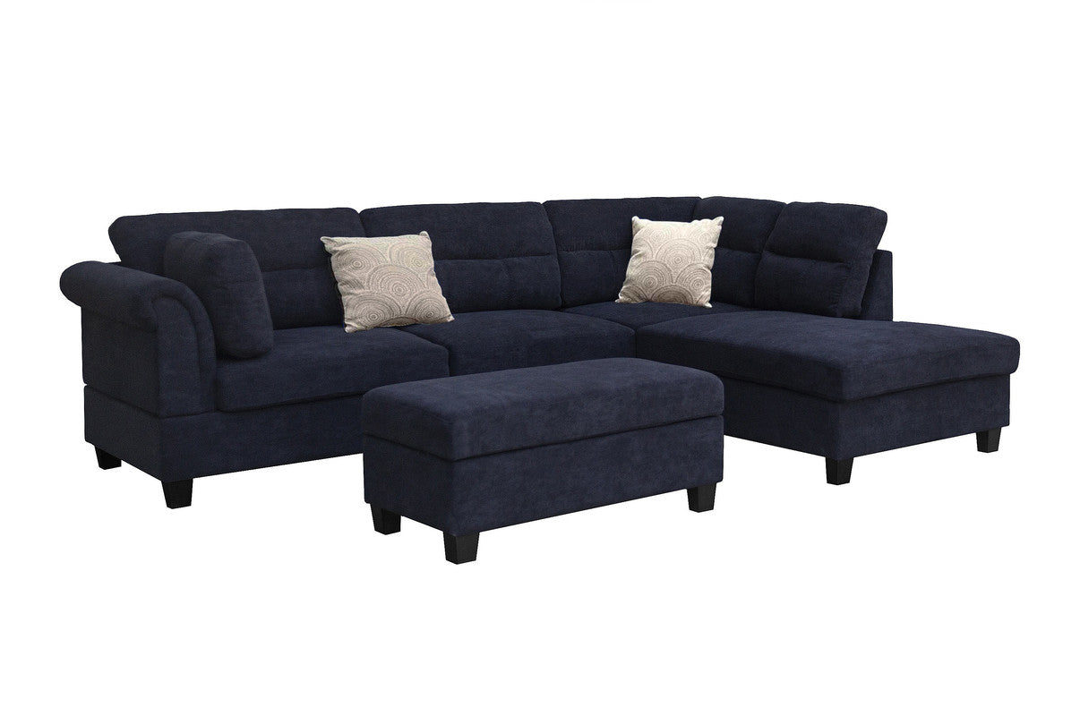 Domenico 100"W Black Fabric Sectional Sofa with Right Facing Chaise, Storage Ottoman, and 2 Accent Pillows