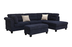 Domenico 100"W Black Fabric Sectional Sofa with Right Facing Chaise, Storage Ottoman, and 2 Accent Pillows