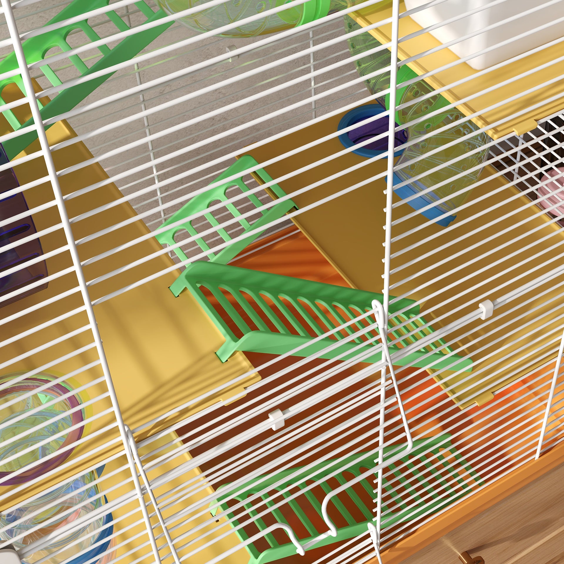 PawHut 18" 5 Tier Hamster Cage with Tubes and Tunnels, Small Animal Cage with Portable Carry Handle, Gerbil Cage with Water Bottle, Food Dish, Exercise Wheel, Orange
