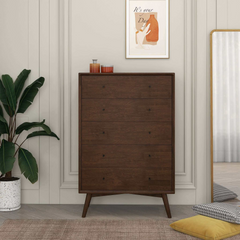 Caroline Mid Century Modern 5-Drawer Solid Wood Dresser in Dark Brown 47.2"H x 31.5"W X 15.7"D for Bedroom, Living Room, Hallway