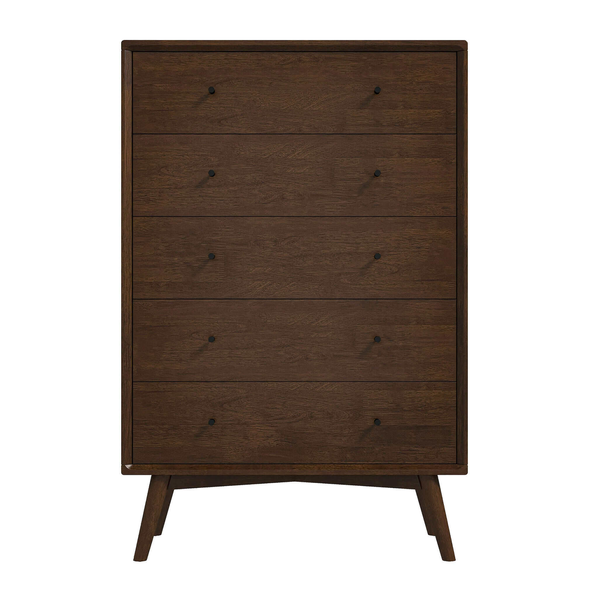Caroline Mid Century Modern 5-Drawer Solid Wood Dresser in Dark Brown 47.2"H x 31.5"W X 15.7"D for Bedroom, Living Room, Hallway