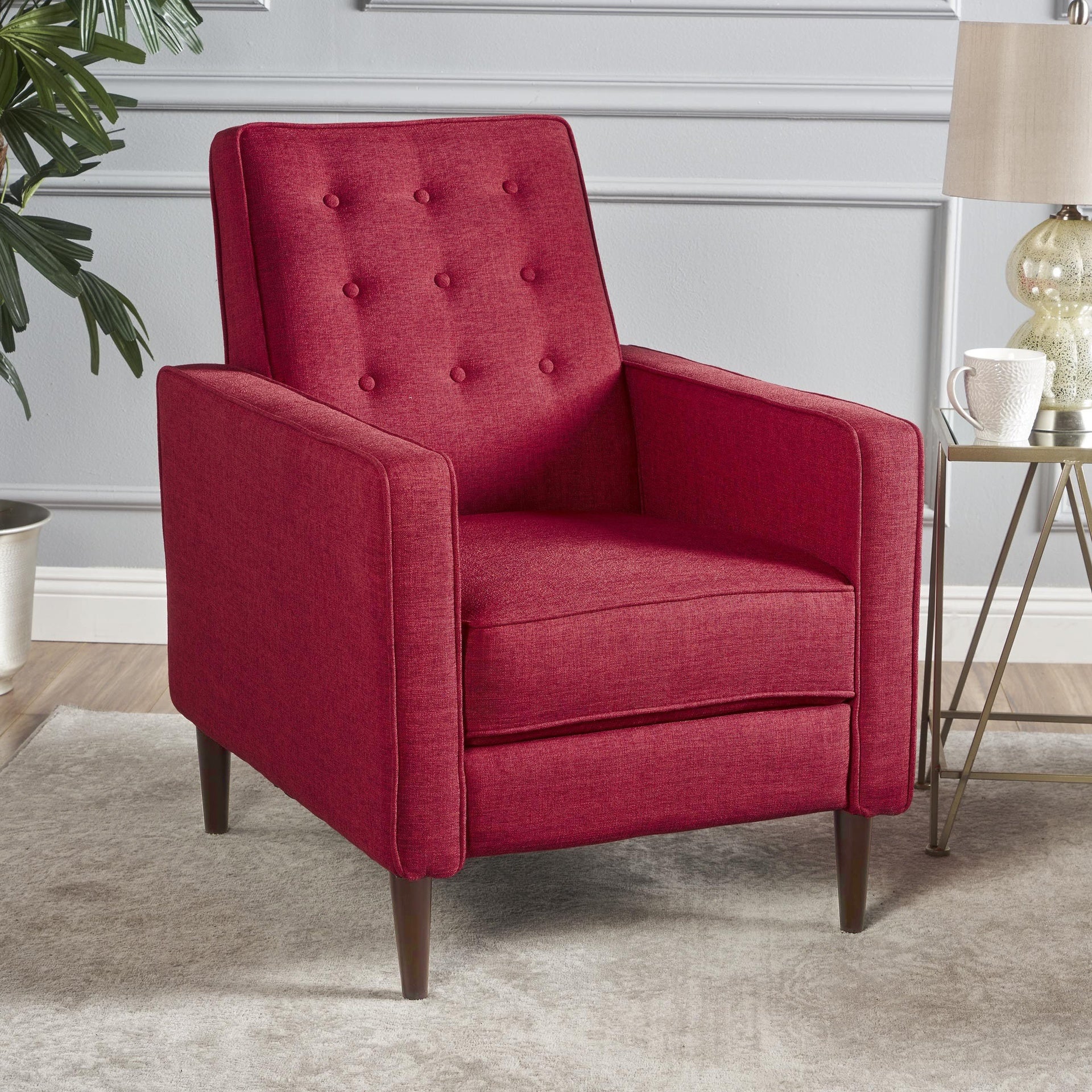 Fabric Recliner Chair Mid-Century Modern Recliner Pushback Single Recliner Sofa with Thicker Seat Cushion Tufted Upholstered Sofa with Wooden leg for Living Room Bedroom