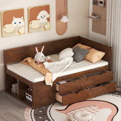 Twin Size Daybed with Drawers and Shelves, Walnut(OLD SKU:LP002022AAD)
