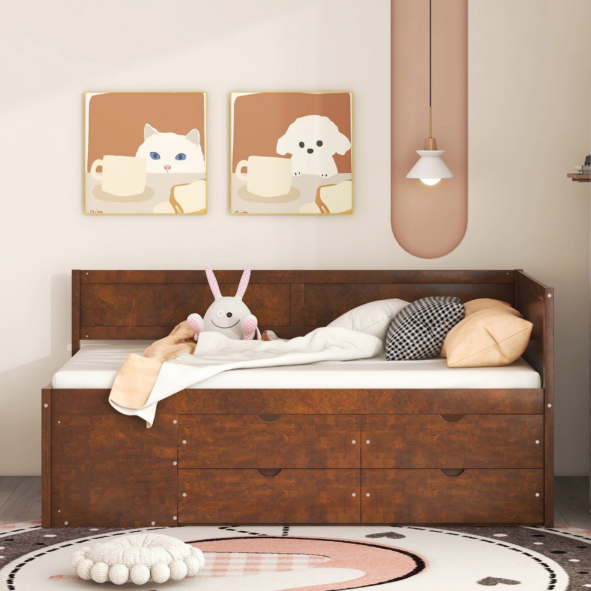 Twin Size Daybed with Drawers and Shelves, Walnut(OLD SKU:LP002022AAD)