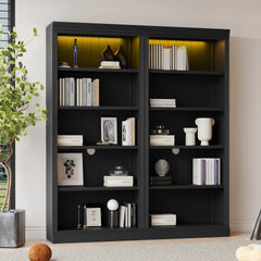 83" Tall Wood Bookcase Suite with light strip ,5-Tier Home Decor Bookcase Suite with Adjustable Shelves,Storage Organizer,Free Standing Storage Shelves Suite for Living Room,Home Office,Black
