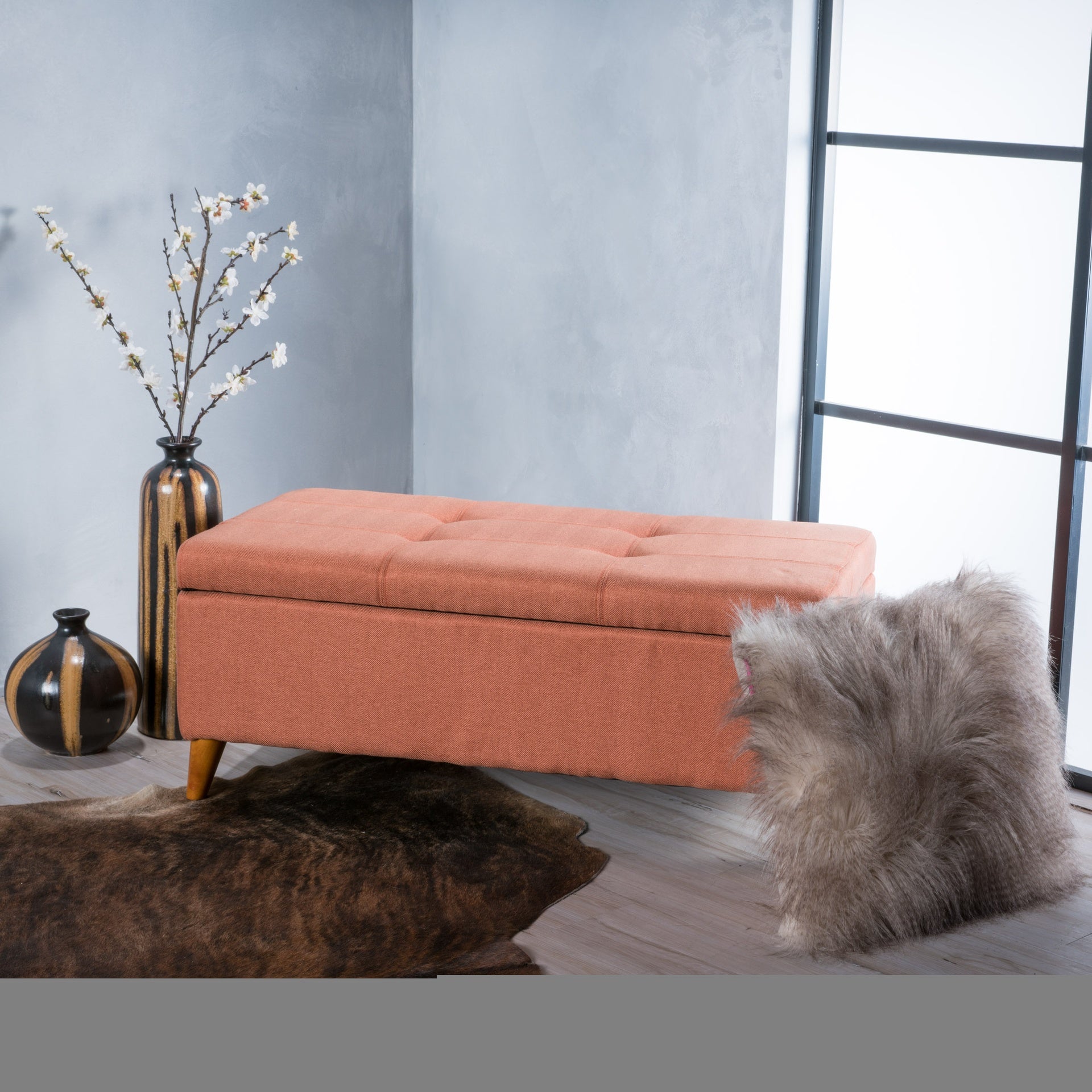 Home Decor, Tufted Ainsley Button Storage Ottoman Bench with Hinged Lid , Ottoman Bench with Storage for Living Room & Bedroom,solid wood leg