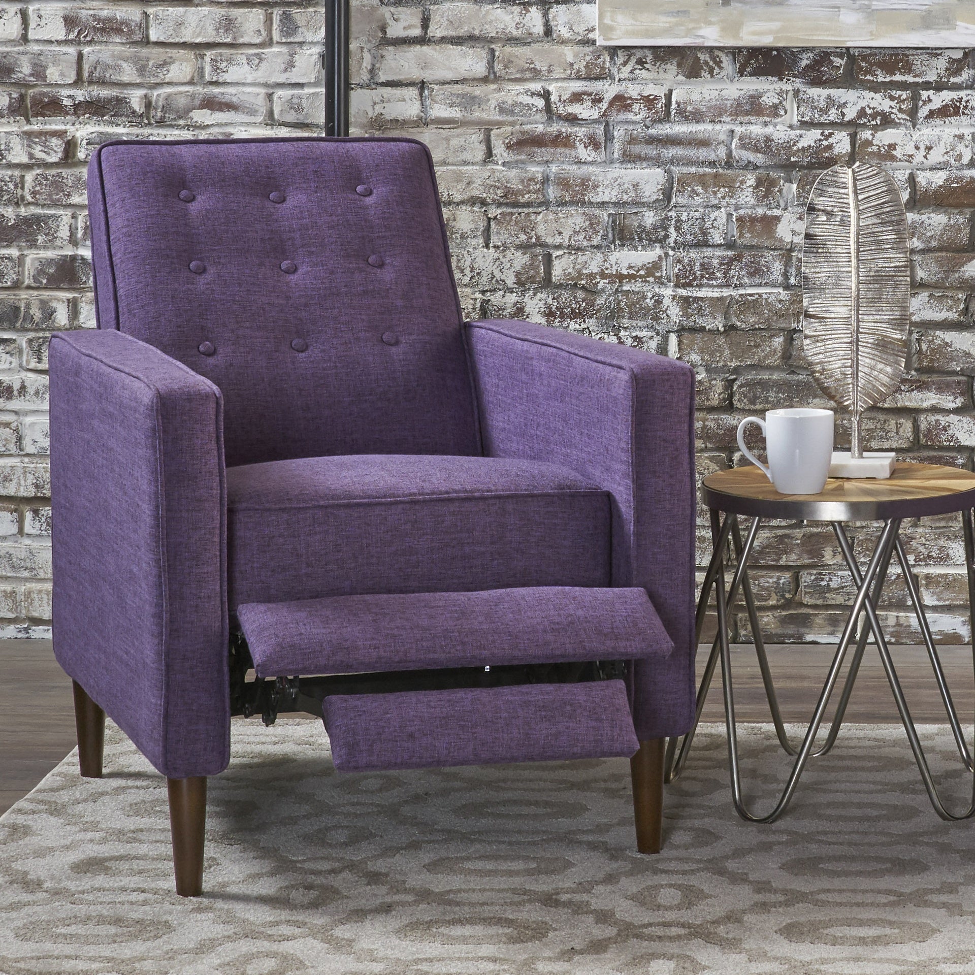 Fabric Recliner Chair Mid-Century Modern Recliner Pushback Single Recliner Sofa with Thicker Seat Cushion Tufted Upholstered Sofa with Wooden leg for Living Room Bedroom