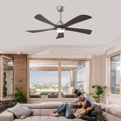 52" 5PCS Solid Wood Blades Ceiling Fan with Lights Remote Control,Quiet DC Motor 3 Blade Ceiling Fans 6 Speed Levels,Reversible Ceiling Fan,for Patio Living Room,Bedroom,Office,Indoor.(Stain nickel )