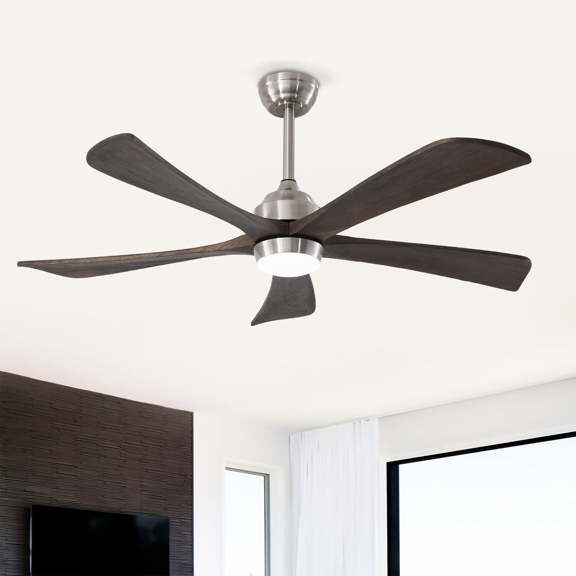 52" 5PCS Solid Wood Blades Ceiling Fan with Lights Remote Control,Quiet DC Motor 3 Blade Ceiling Fans 6 Speed Levels,Reversible Ceiling Fan,for Patio Living Room,Bedroom,Office,Indoor.(Stain nickel )