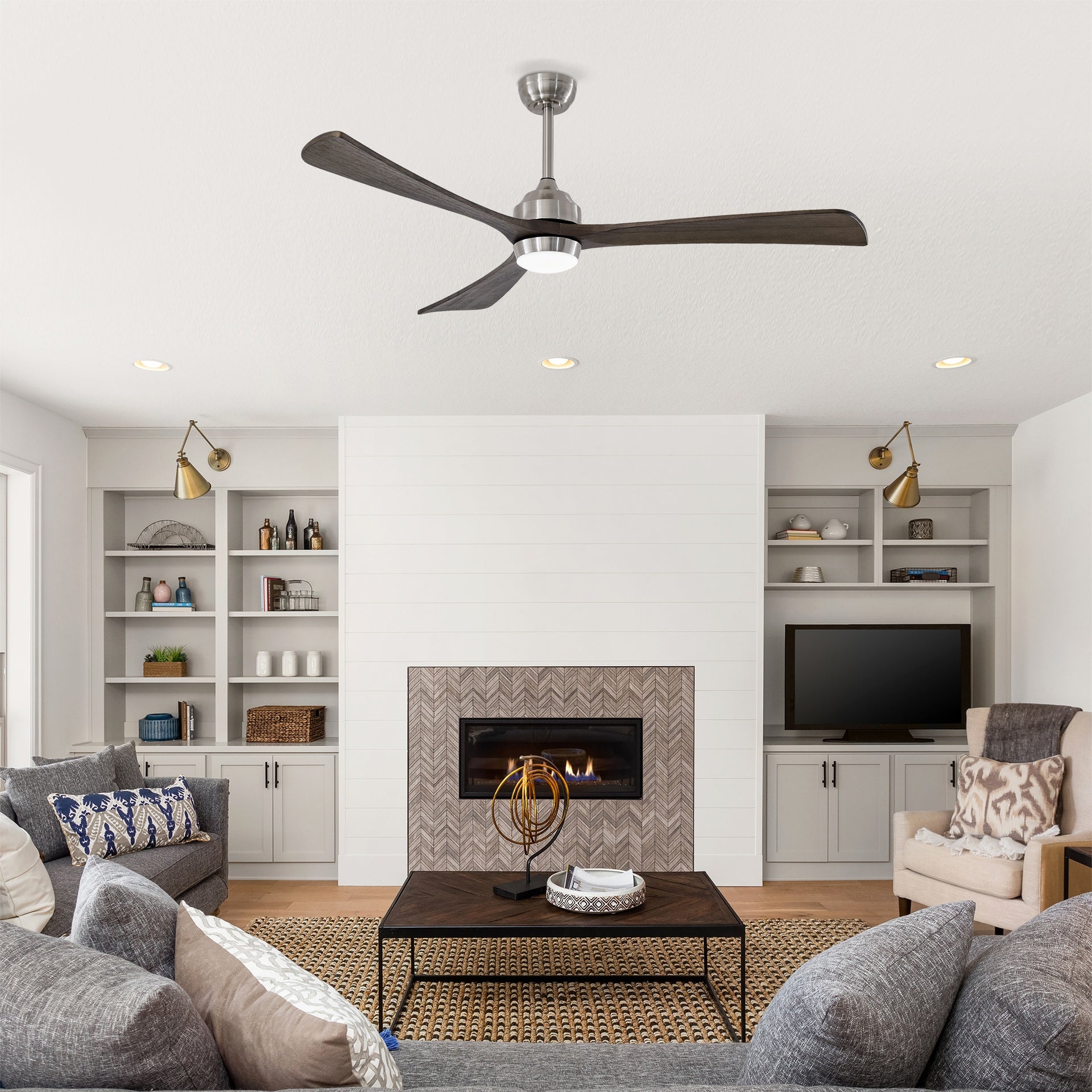 62" 3PCS Solid Wood Blades Ceiling Fan with Lights Remote Control,Quiet DC Motor 3 Blade Ceiling Fans 6 Speed Levels,Reversible Ceiling Fan,for Patio Living Room,Bedroom,Office,Indoor.(Stain nickel )
