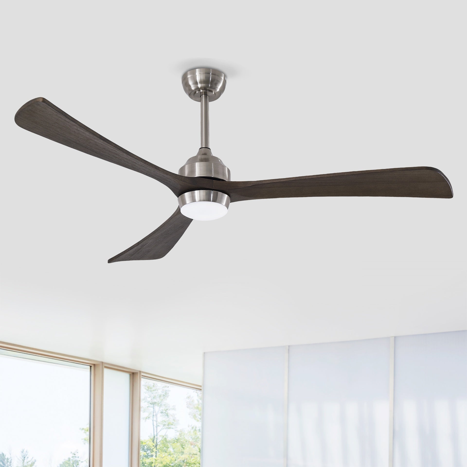 62" 3PCS Solid Wood Blades Ceiling Fan with Lights Remote Control,Quiet DC Motor 3 Blade Ceiling Fans 6 Speed Levels,Reversible Ceiling Fan,for Patio Living Room,Bedroom,Office,Indoor.(Stain nickel )