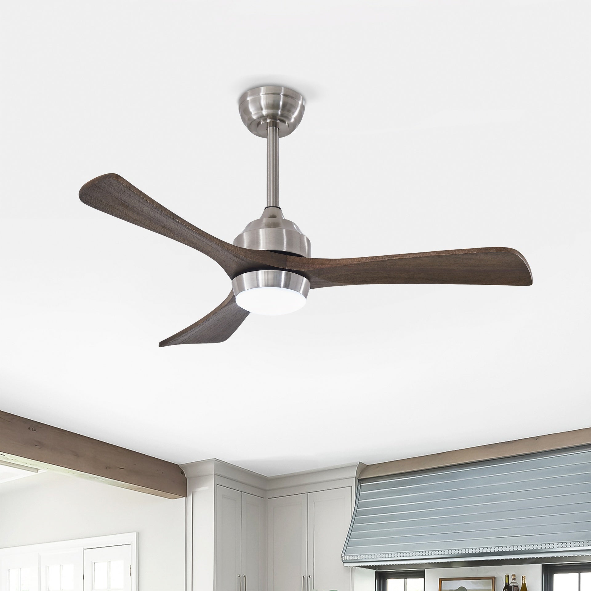 42" Solid Wood Blades Ceiling Fan with Lights Remote Control,Quiet DC Motor 3 Blade Ceiling Fans 6 Speed Levels,Reversible Ceiling Fan, for Patio Living Room, Bedroom, Office,Indoor.(Stain nickel )