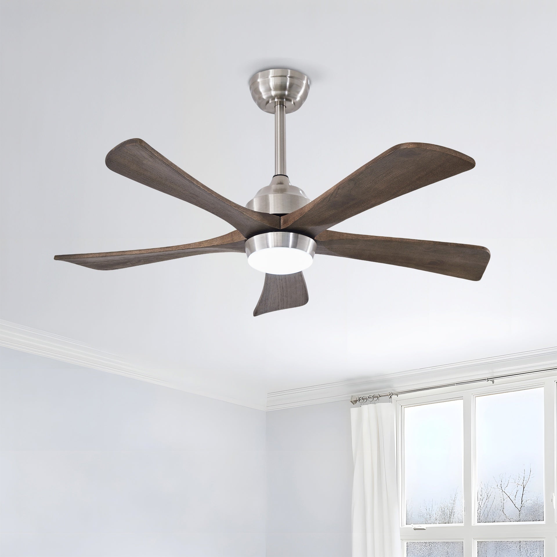 42" 5PCS Solid Wood Blades Ceiling Fan with Lights Remote Control,Quiet DC Motor 3 Blade Ceiling Fans 6 Speed Levels,Reversible Ceiling Fan,for Patio Living Room,Bedroom,Office,Indoor.(Stain nickel )