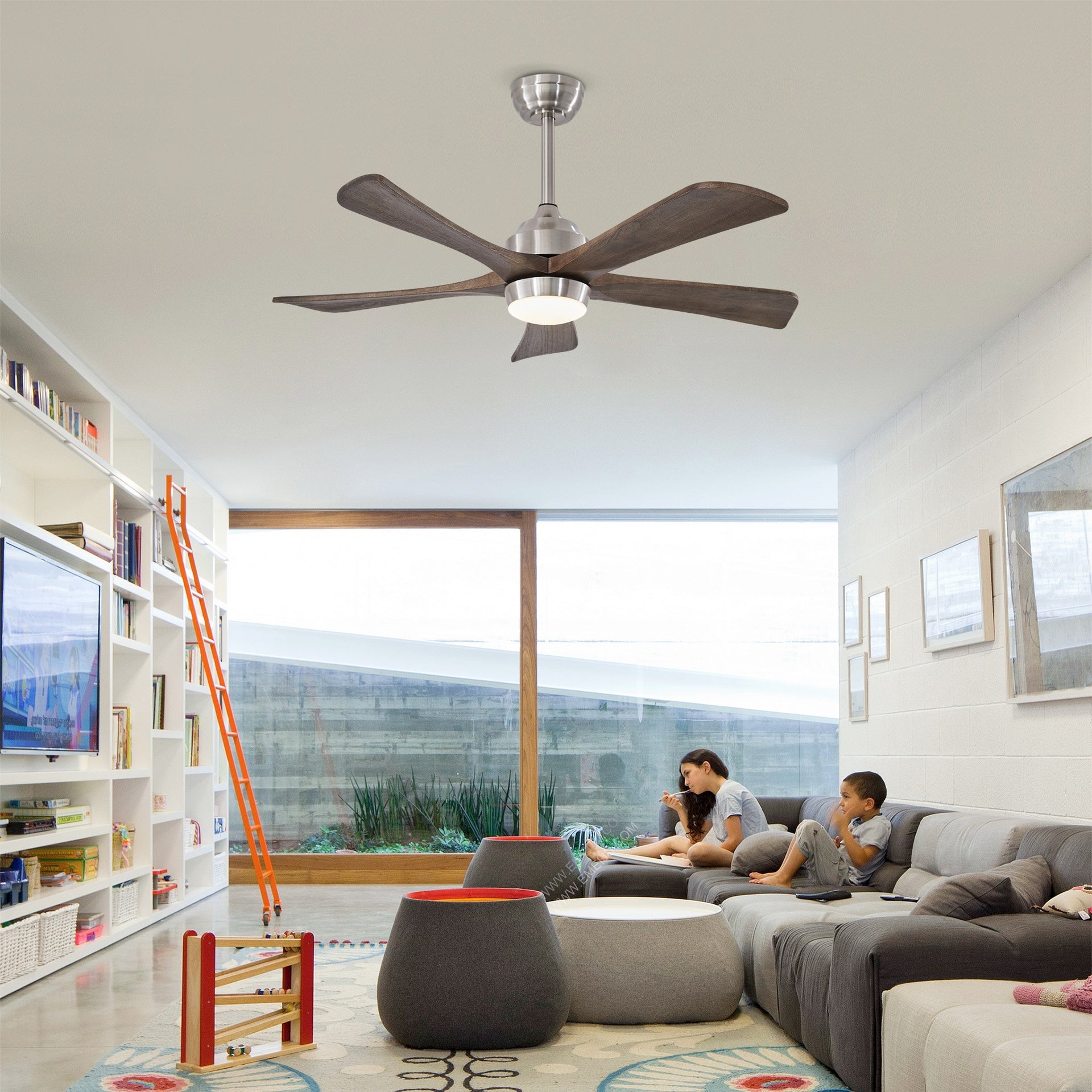 42" 5PCS Solid Wood Blades Ceiling Fan with Lights Remote Control,Quiet DC Motor 3 Blade Ceiling Fans 6 Speed Levels,Reversible Ceiling Fan,for Patio Living Room,Bedroom,Office,Indoor.(Stain nickel )
