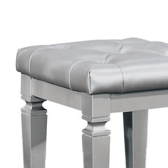 Modern Glam Bedroom Furniture 1pc Vanity Stool Luxury Silver Finish Faux Leather Tufted Seat Foam Cushion