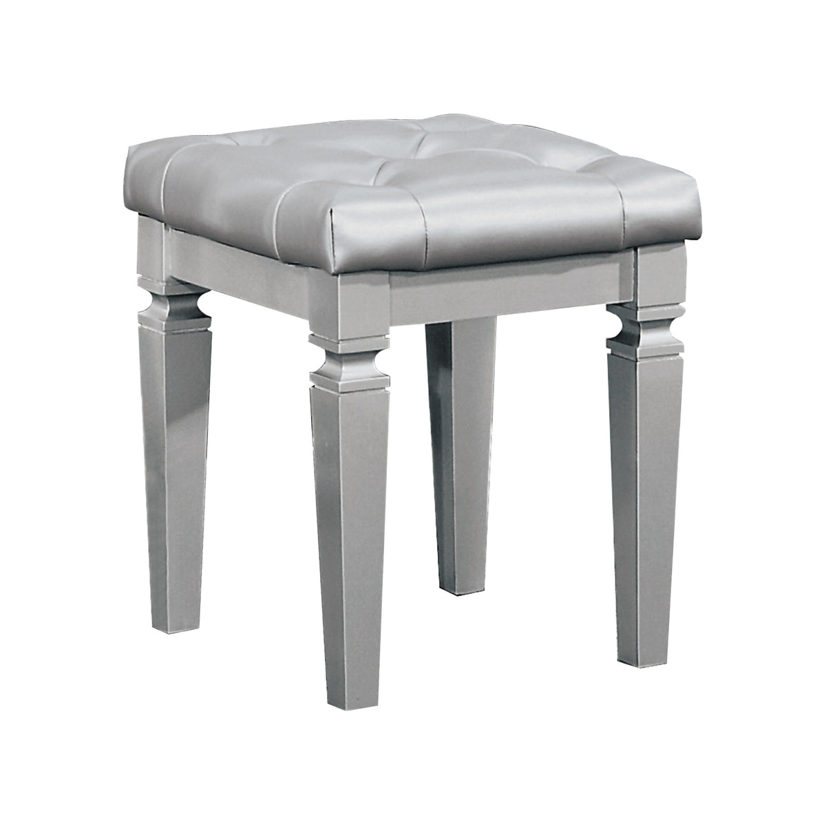 Modern Glam Bedroom Furniture 1pc Vanity Stool Luxury Silver Finish Faux Leather Tufted Seat Foam Cushion