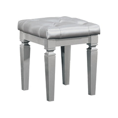 Modern Glam Bedroom Furniture 1pc Vanity Stool Luxury Silver Finish Faux Leather Tufted Seat Foam Cushion