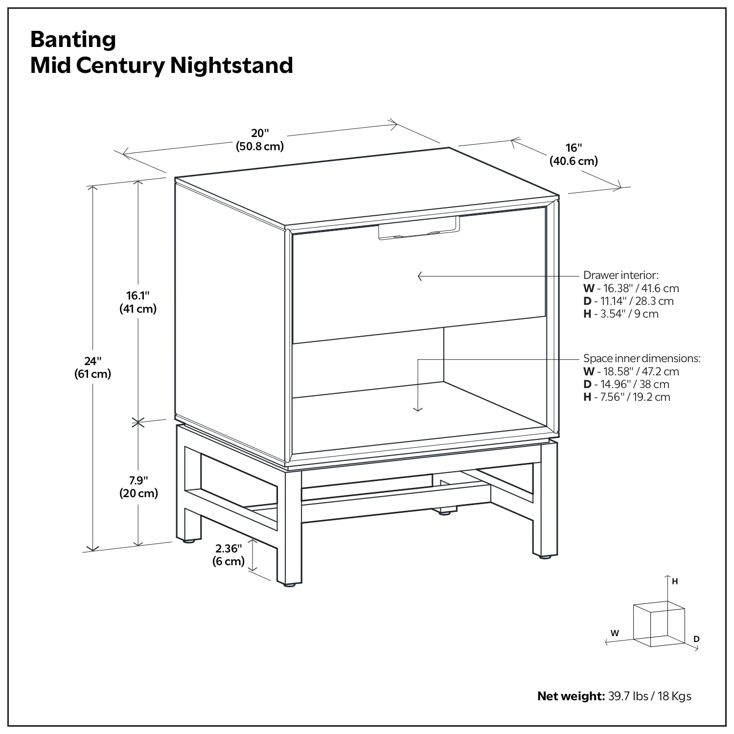 Banting Mid Century Nightstand