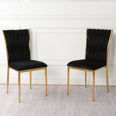 Modern simple black velvet dining chair, family bedroom stool back student table chair, gold-plated metal chair legs, suitable for dining room kitchen bedroom (set of 2)