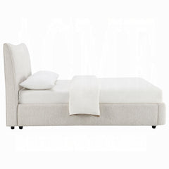 1pc Beautiful Full Size Platform Bed Beige Chenille Upholstery Solid Rubberwood Contemporary Bedroom Furniture