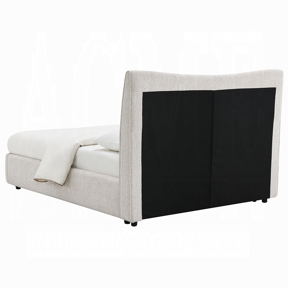 1pc Beautiful Full Size Platform Bed Beige Chenille Upholstery Solid Rubberwood Contemporary Bedroom Furniture