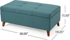 Home Decor, Tufted Ainsley Button Storage Ottoman Bench with Hinged Lid, Ottoman Bench with Storage for Living Room & Bedroom, Solid wood leg