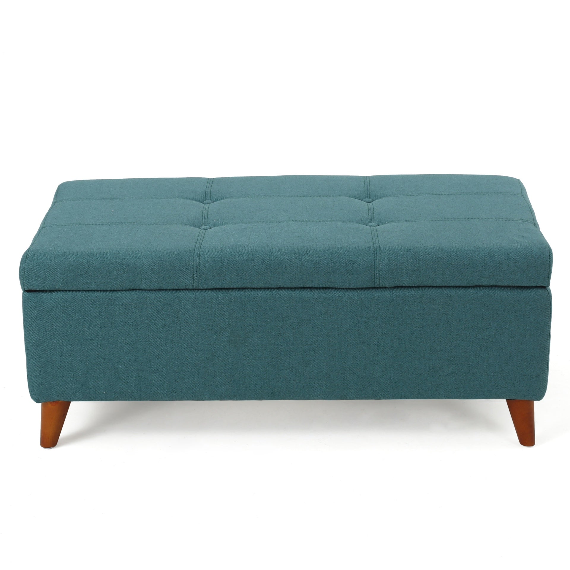 Home Decor, Tufted Ainsley Button Storage Ottoman Bench with Hinged Lid, Ottoman Bench with Storage for Living Room & Bedroom, Solid wood leg
